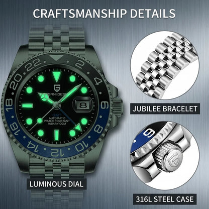 PAGANI DESIGN Men's Automatic Watches Sapphire Glass 40mm Ceramic GMT Mechanical Wristwatch Top Brand Sports Waterproof Men's Watch