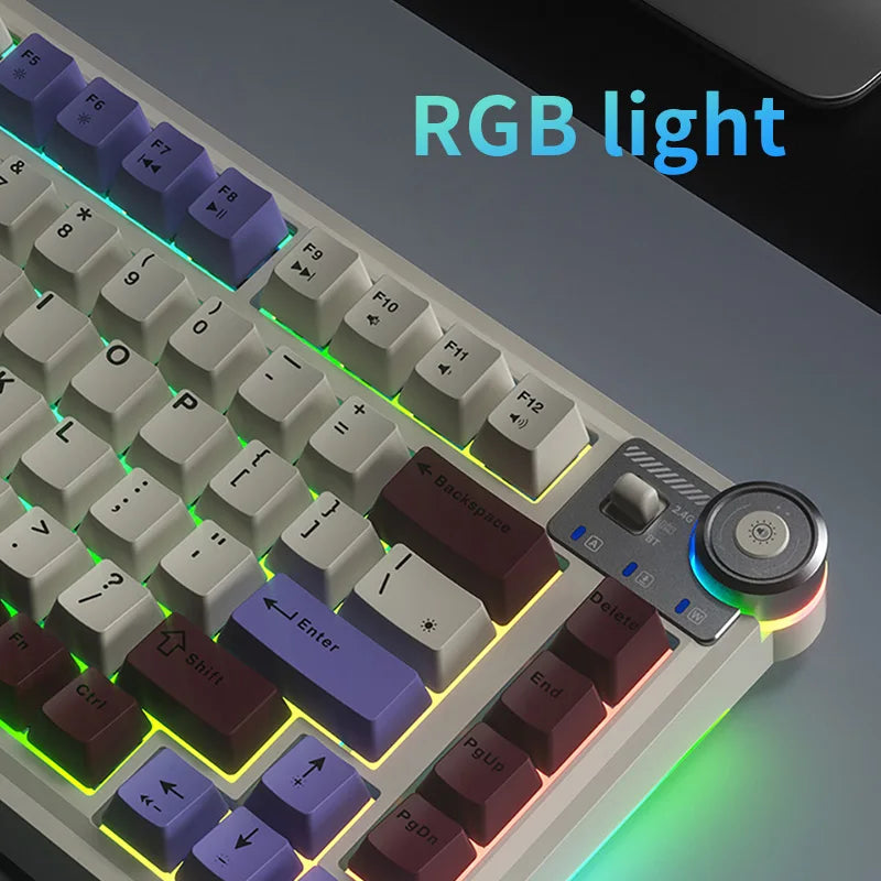 Teclado mecânico gaming esports AULA AU75, três modos, 81 teclas, teclas PBT, hot-swappable, RGB, teclado sem fios para PC desktop e escrita