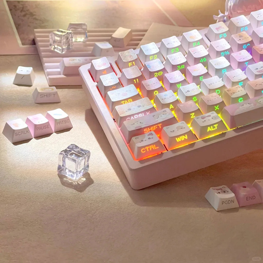 Pink Meow Keycaps Cute Cat Head MAO Cherry Profile PBT Key Cap For Gift Mechanical Keyboard KeyCap Keyboards Accessories