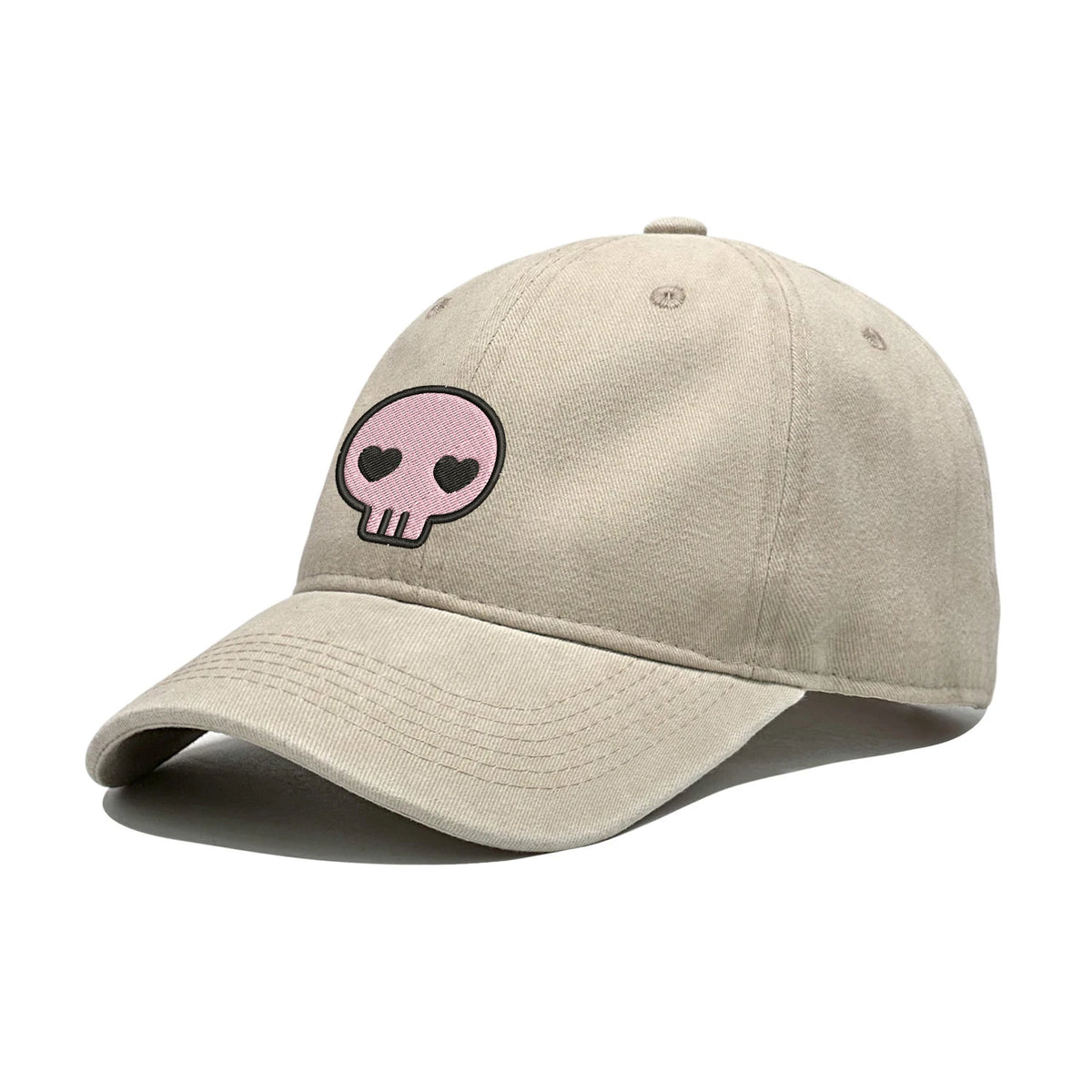 Retro-Baseballkappe im Washed-Distressed-Look mit Totenkopf-Stickerei, Dad-Hat für Damen und Herren, lässige, verstellbare Outdoor-Sonnenkappe 260617