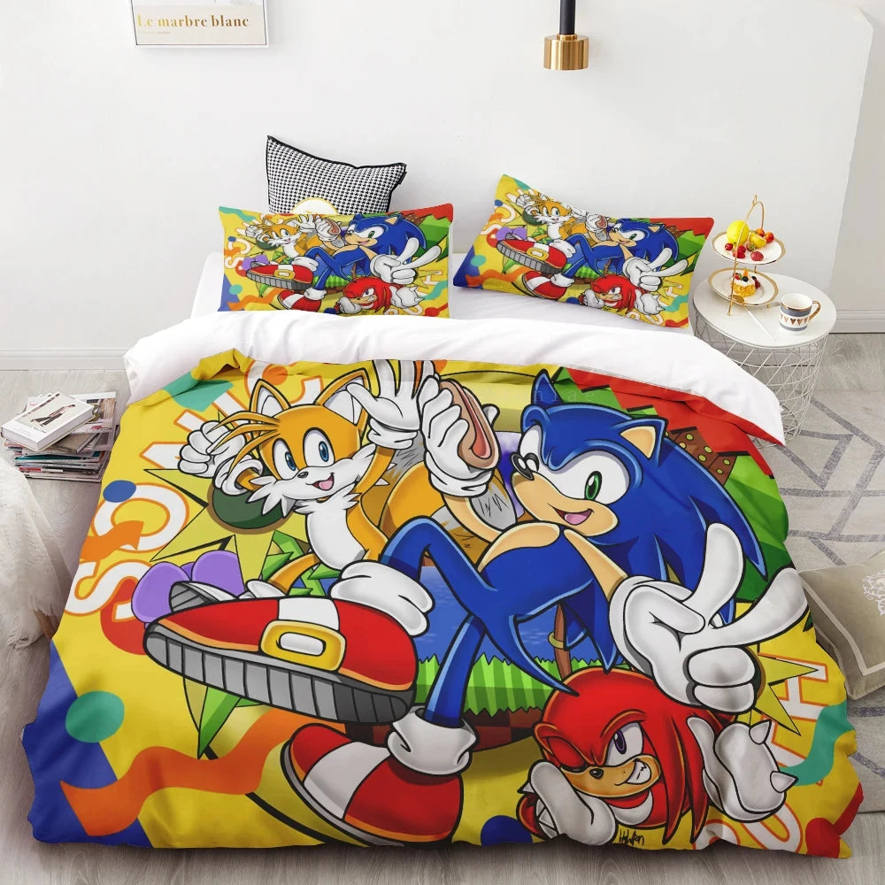 Dynebetræk Sonic 3D Eksklusivt tegneserie-anime-sengetøjssæt med digitaltryk til ungdom, hjem og børn – drenge
