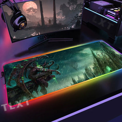 World Of Warcraft RGB Mousepad Large Gaming Mousepads Luminous Mouse Pad WOW Big Desk Pad LED Mouse Mat Backlit Keyboard Mats