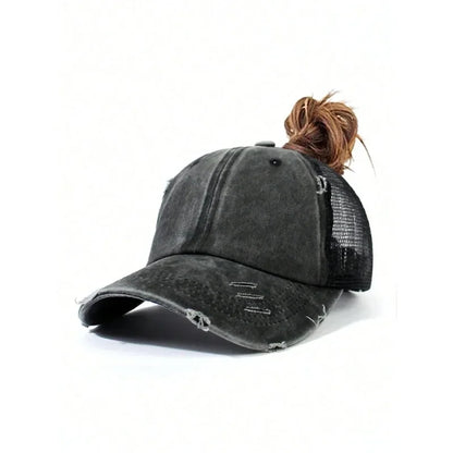 1 casquette de baseball vintage en maille « ponytail », casquette de camionneur ajustable, délavée et vieillie, offrant une protection solaire en extérieur, idéale pour le printemps et l'automne
