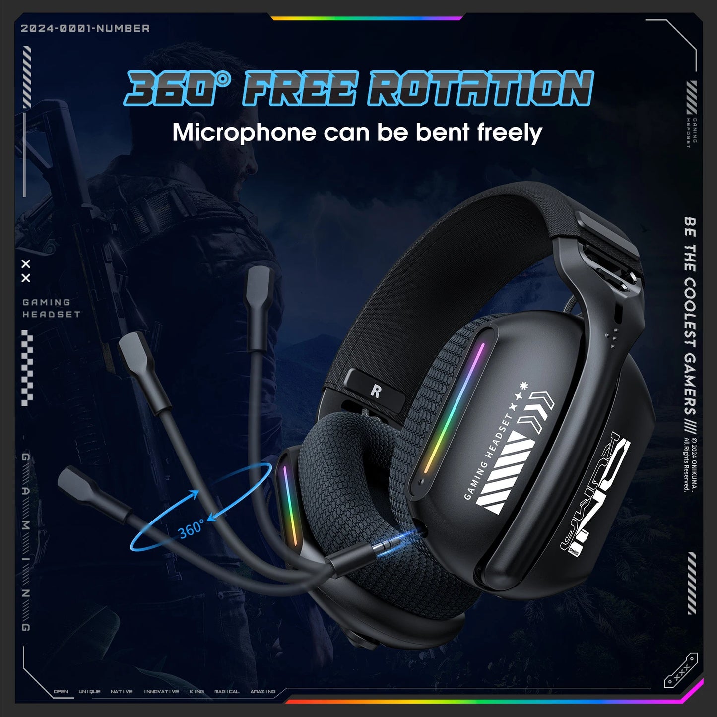 ONIKUMA GT808 Wireless Gaming Headset 2.4G/Bluetooth/Wired 3-Mode Over-Ear Gaming Headphones with Noise-Cancelling Mic for PC PS4 PS5
