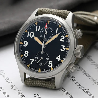Reloj cronógrafo de cuarzo Militado VK61 VK67, 39 mm, caja de acero inoxidable 316L, 3 esferas, resistente al agua 100M, reloj militar multifunción