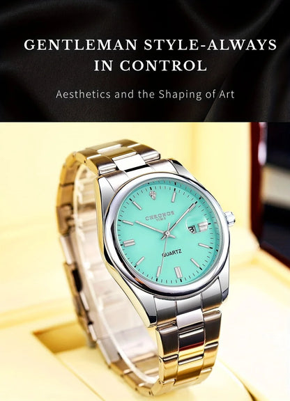 CHRONOS Luxury Men Dress Watches Waterproof Luminous Date Men's Business Quartz Wristwatches Stainless Steel Watch Male Reloj