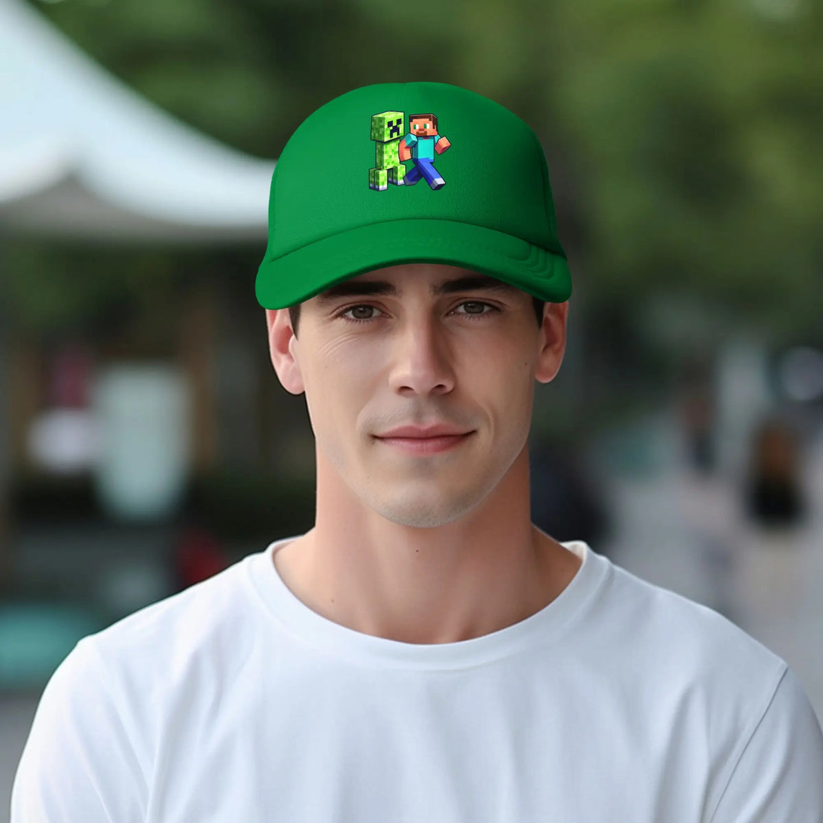Hoekige avonturier ontdekt een Creepers-monster achter zich Truckerpet Zonnehoeden Verstelbare snapback-petten Mesh-baseballpet