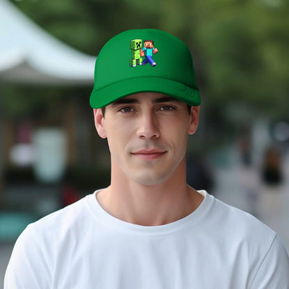 Hoekige avonturier ontdekt een Creepers-monster achter zich Truckerpet Zonnehoeden Verstelbare snapback-petten Mesh-baseballpet
