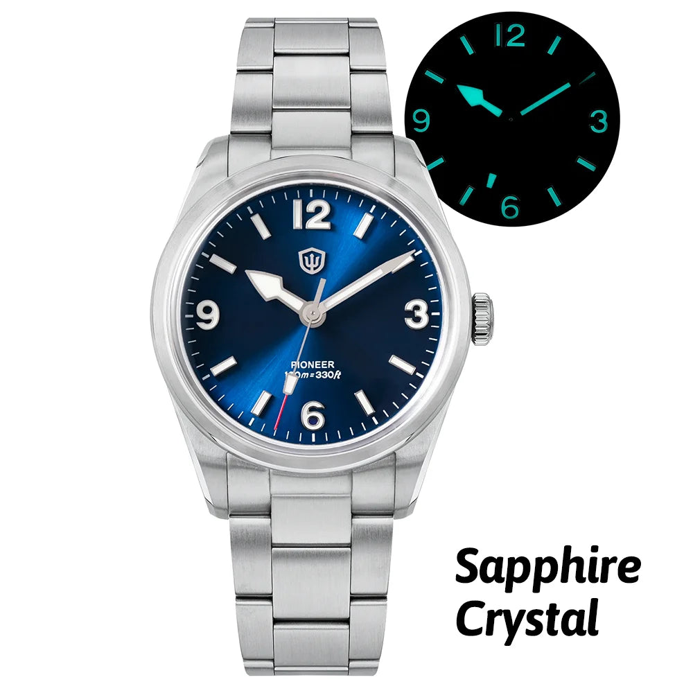 Montre à quartz pour homme Watchdives WD1960S V2, style vintage, cadran crème, 36 mm, mouvement VH31 à trotteuse fluide, verre saphir bombé, étanche 10 ATM, aiguilles luminescentes, boîtier en acier inoxydable
