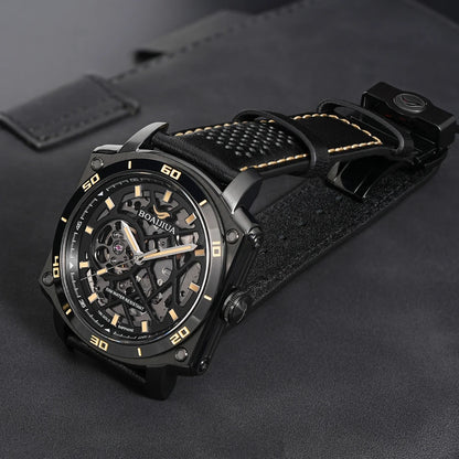 BORIAGE(BOAIJIUA) Men's Fully Automatic Mechanical Watch Original Design Cut out 50m Water Resistant Luminous Wristwatch
