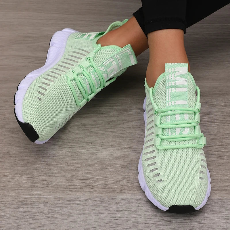 Calçado desportivo para mulher em malha, leve, com sola macia, tira para jogging, respirável, moderno, para caminhada, ténis casual raso para homem