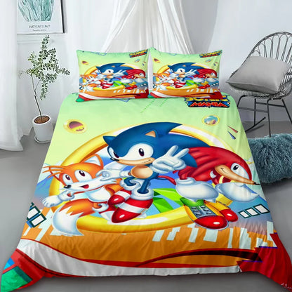 H-Hedgehog S-SonicES 3 Duvet Cover Set, Soft-Washed Cotton Bedding, Comfortable Summer Bedding for Student Dorms and Home