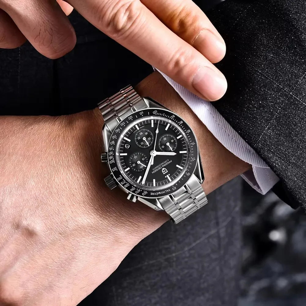 montre PAGANI DESIGN Moon – Chronographe à quartz de luxe pour homme, style sportif, verre saphir avec traitement antireflet, affichage luminescent