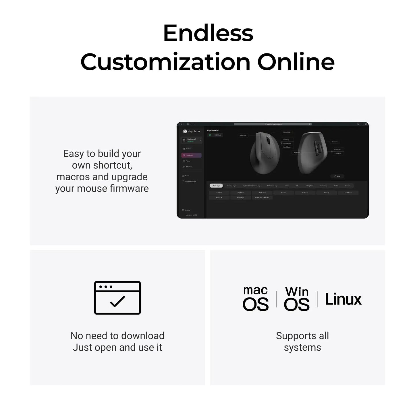 Keychron M5 Wireless Ergonomic Mouse with 8K Polling Rate, Bluetooth & 2.4GHz, 26K DPI Optical Sensor, Rechargeable Vertical Mouse