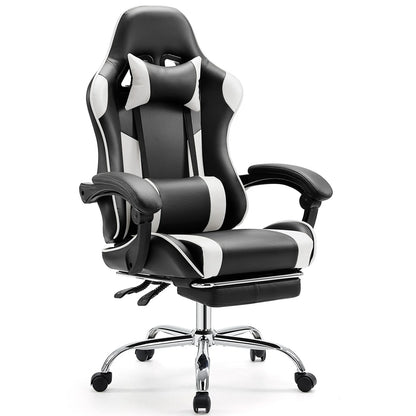 Chaise de jeu de course ergonomique, pivotante et réglable en cuir PU, avec appui-tête et Support lombaire, pour bureau, ordinateur, salon