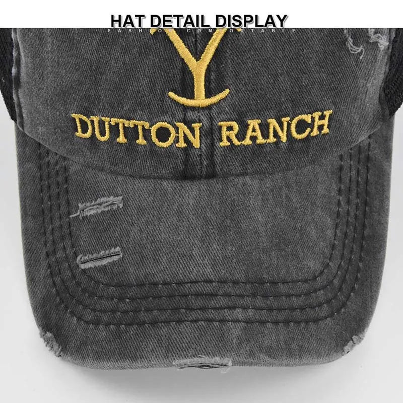 Summer Yellowstone Dutton Ranch Hat Cross Ponytail Baseball Cap Distressed Outdoor Embroidery Sunscreen Hat Solid Color Cap