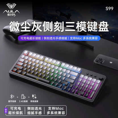 AULA S99 Keyboard 3-Mode Wireless Bluetooth Wired RGB Ergonomic 99-Key Typing Mute Gaming Keyboard Custom PC Accessories Gifts