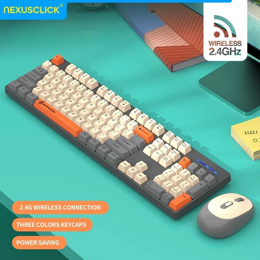 Set inalámbrico de teclado y ratón gaming de oficina NexusClick, ahorro de energía inteligente, tamaño completo, 104 teclas, 1600DPI ajustable, USB para portátil y PC