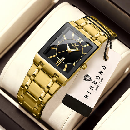 BINBOND luxury men’s wristwatch with precise quartz movement, luminous hands, water-resistant, automatic date display, made from durable stainless steel, casual style.