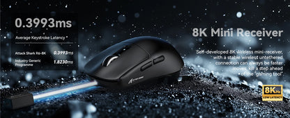 Ratón gaming inalámbrico ligero Attack Shark R6, ratón para ordenador con sensor PAW 3950Max y Nordic 52480, sondeo de 8KHz