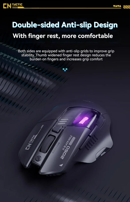 Mouse da gioco Inphic A9 Pro tri-mode, indicatore di alimentazione con guida luminosa colorata, DPI regolabili, macro driver, ergonomico, 12800DPI