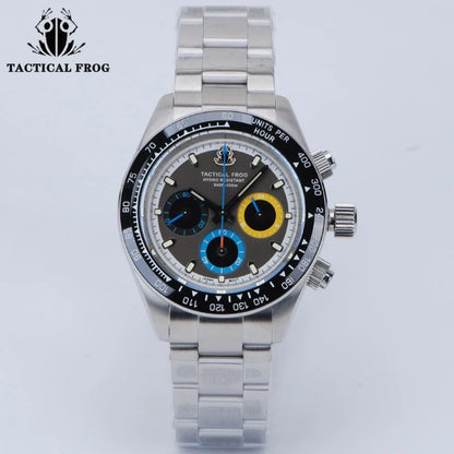 Relógio cronógrafo masculino Tactical Frog de 41mm, movimento Solar Quartz VS75, resistente à água, safira, luminosidade verde C3, relógio de pulso de quartzo