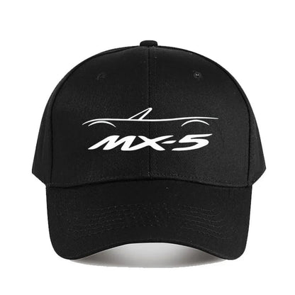MX5 NA бейзболна шапка за мъже и жени – стилна черна шапка от полиестер с бяло лого, издръжлива шапка за риболов на открито и ежедневно носене