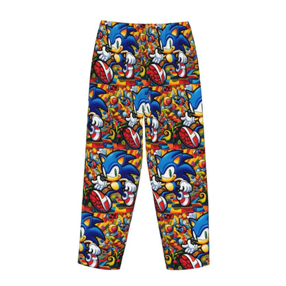 Custom Printed Womens Soniced Pajama Pants Hedgehog Game Sleepwear Sleep Lounge Bottoms with Pockets