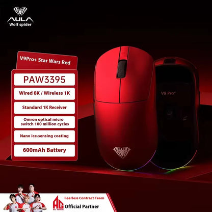 Aula V9 Ultra безжична e-sports гейминг мишка Double 8k 3mode PAW 3950 8k 55g, лека ергономична мишка, персонализиран аксесоар за PC