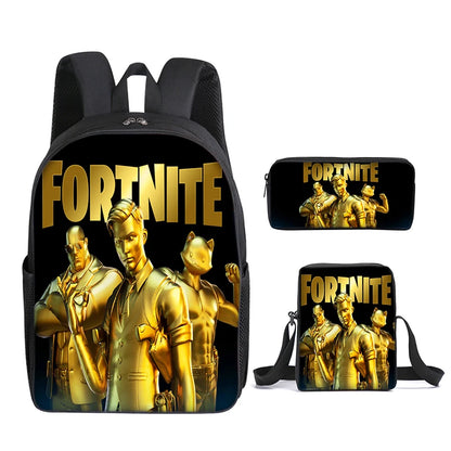 3-teiliges Set Fortnite-Gaming-Rucksack, Anime-Cartoon, große Kapazität, Schultaschen für Schüler, Federmäppchen, Kawaii-Lunchbag, Geburtstagsgeschenke