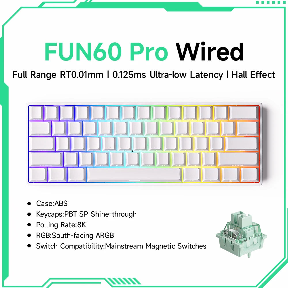 Teclado mecânico Akko MonsGeek FUN60 com interruptores magnéticos 60% Gaming Keyboards Rapid Trigger 0.01mm 8K ARGB HE/TMR personalizado