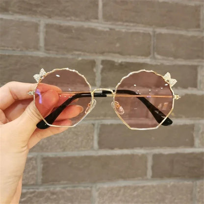 New Fashion Children's Sunglasses Boys and Girls Anti-UV Sun Glasses Baby Cute Bow Little Girl Shell Glasses Metal Frame Eyewear