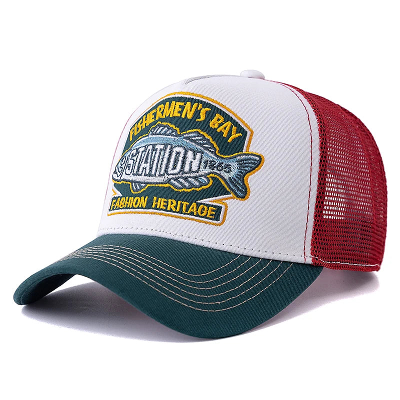 Unisex Summer Fishing Baseball Cap Breathable Mesh Trucker Hat Men Women Big Fish Fisherman Style Cap Fashion Outdoor Hat Cap