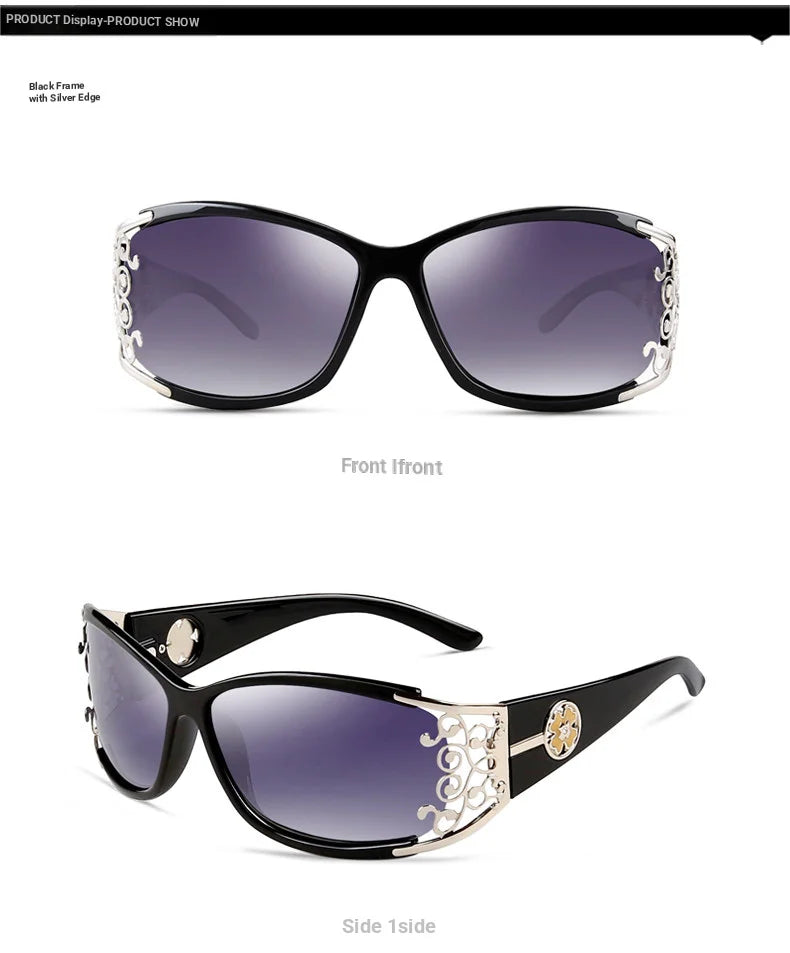 New wraparound diamond metal shiny polarizing driving sunglasses, vintage fashion, personalized trend, hollow-out lace