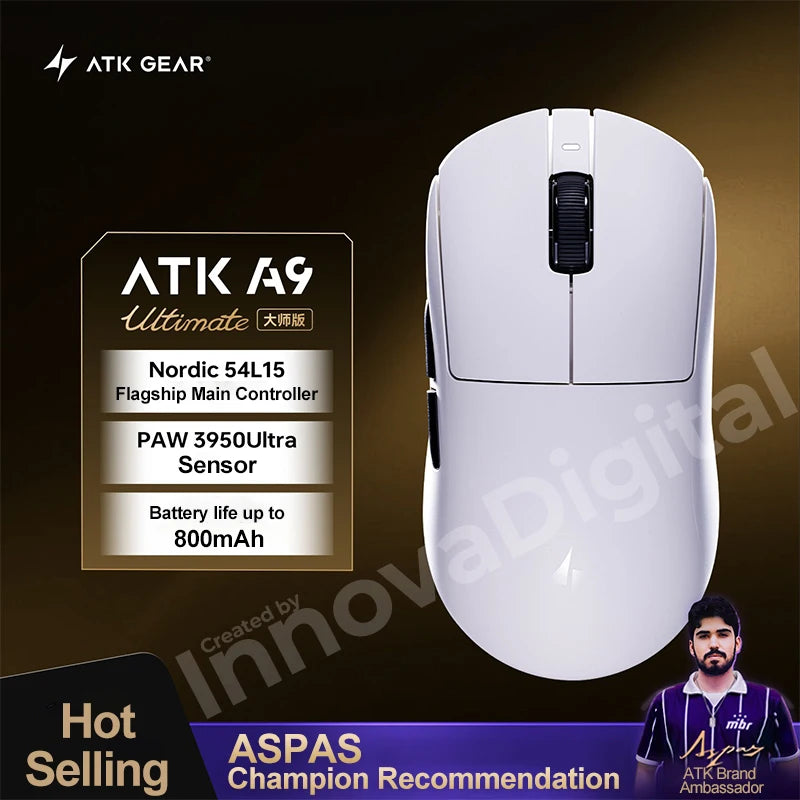 Безжична геймърска мишка ATK Dragonfly A9 Ultimate A9 Air PAW3950, ултралека ергономична e-sports мишка за FPS геймъри, CSGO A9 Ultra