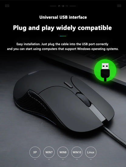 INPHIC B2 USB-Kabelmaus – leise Office- und Gaming-Maus für PCs und Laptops