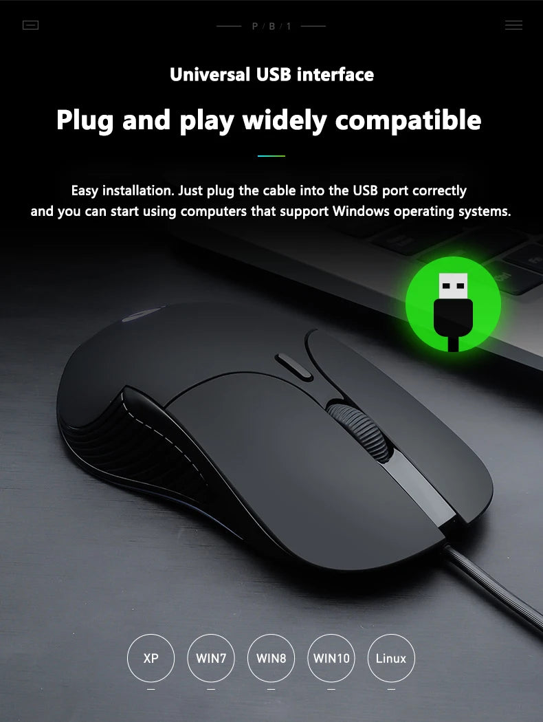 INPHIC B1 kabelgebundene USB-Maus, leise Office- und Gaming-Maus für PC und Laptops
