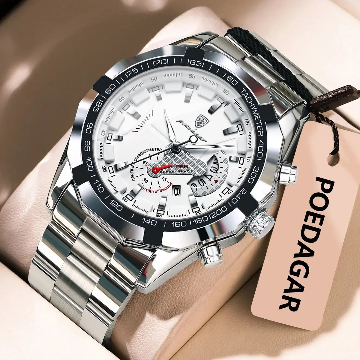Montre homme de luxe POEDAGAR, étanche, lumineuse, date, sport, bracelet en acier inoxydable, mouvement à quartz.