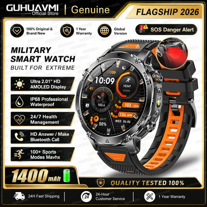 2026 TANK Ultra New 1400mAh Big Battery Smart Watch Men GPS path Sport Flashlight BT Call Waterproof Outdoor Military Smartwatch