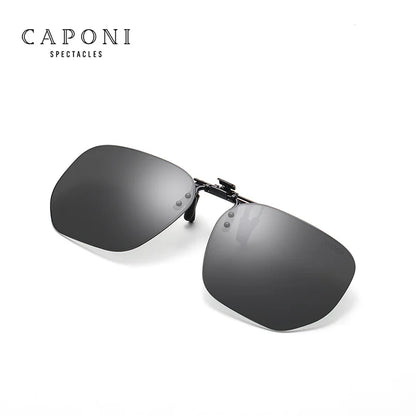 CAPONI New Sunglasses Clip For Men Square Polarized Photochromic Glasses Clip Flipped Up Protect Eyes Light Clip On Frame BS1103