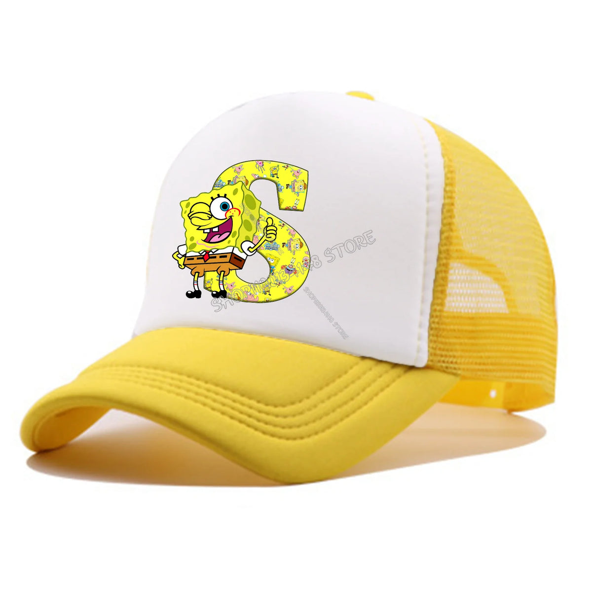 Spongebobs baseballkasket til børn og voksne – tegneseriefigur, bogstaver, mesh-kasket, kawaii, skygge, gul sommerkasket – til piger og drenge – tilbehør – gave