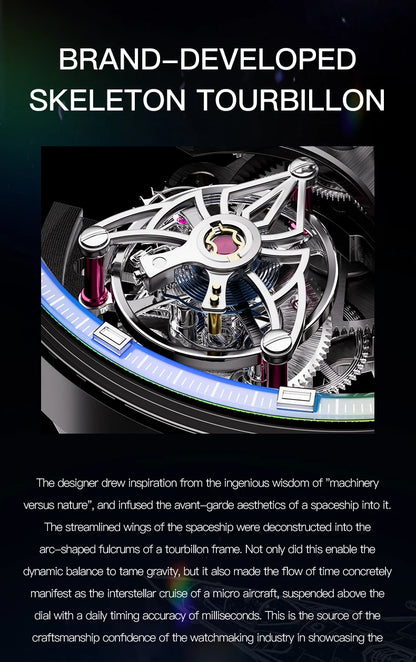 BONEST GATTI luxury Full Skeleton Automatic Mechanical Watch Sapphire Back 48 Rainbow Diamonds Luminous Luxury Wristwatch Men