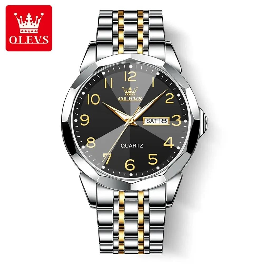 Relógio de homem OLEVS 9970 – Modelo elegante com mostrador digital, indicação da data e do dia, resistente à água, luminescente, de quartzo – Relógio de luxo original