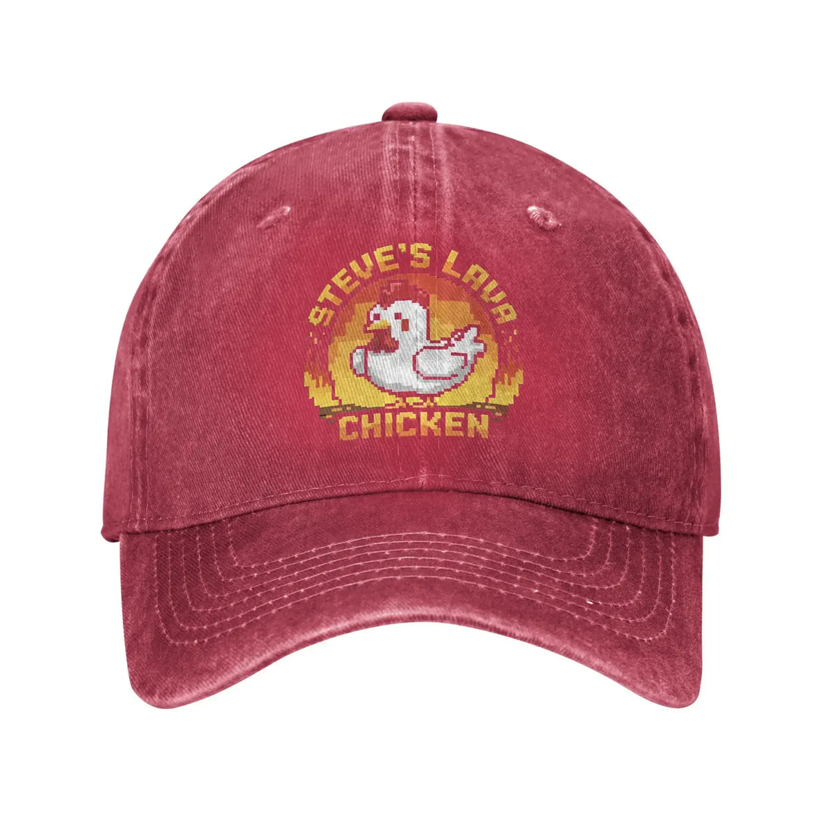 Cappellino da baseball unisex "Chicken Jockey Lava Chicken Print Steves Hat" in stile vintage, lavato e consumato, regolabile