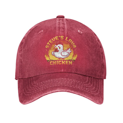 Cappellino da baseball unisex "Chicken Jockey Lava Chicken Print Steves Hat" in stile vintage, lavato e consumato, regolabile