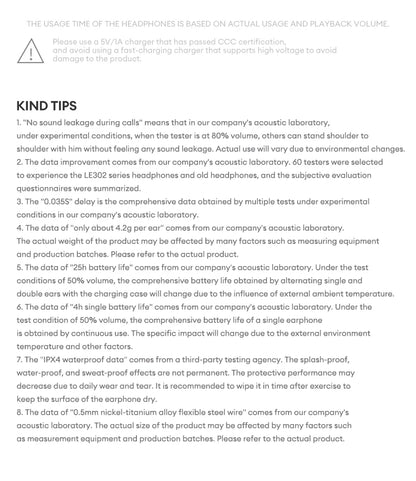 Auscultadores Bluetooth sem fios Lenovo LE302 6.0 com longa autonomia, auriculares desportivos com clip de orelha, som estéreo HIFI e cancelamento de ruído
