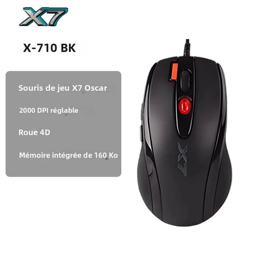 A4TECH X7 X-710BK Oscar gamingmus, 2000DPI, 1000HZ, 4D-hjul, 160K inbyggt minne, Oscar Mouse Editor, utan drivrutin