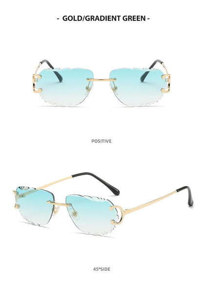 Retro Sunglasses Women Brand Designer Rimless Sun Glasses Fashion Shades Irregular Cutting Lens Ladies Frameless Eyeglasses