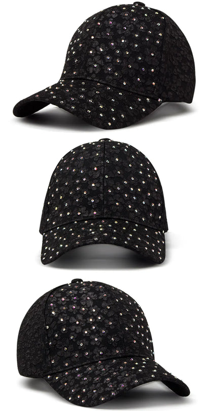 CNTANG Sommer-baseballkasket til kvinder med rhinestones og blomsterbroderi, snapback-kasket til kvinder, designer-solhat, hiphop-kasketter i Y2K-stil