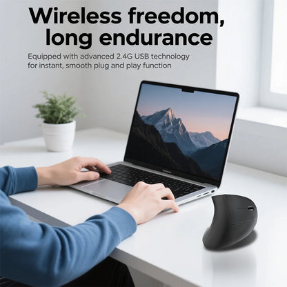NexusClick Bluetooth-langaton pystysuora hiiri, ladattava ergonominen hiiri, jossa on 2,4 GHz ja Bluetooth, 1600 DPI:n säädettävä hiljainen langaton hiiri kannettavalle tietokoneelle ja pöytätietokoneelle